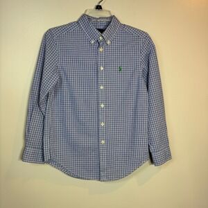Ralph Lauren Button Down Shirt Long Sleeve Kids Medium Polo Blue Gingham Preppy